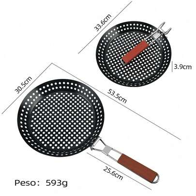Sartén para Asar Metal Antiadherente con mango plegable y diseño de Sartén Perforada de acero de carbono,Es antiadherente,Es adecuada para asar al aire libre y cocinar verduras mariscos.