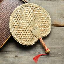 Handmade Wheat Straw Fan, Hot Fan, Summer Essentials, Beautiful Design, Handheld Fan, Portable Fan, Vintage Style Fan. - Multicolor - View 12