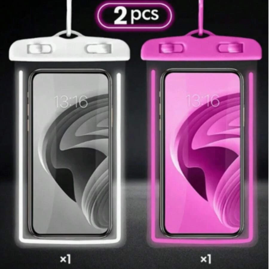 Bộ 2 túi đựng điện thoại chống nước phát sáng, màn hình cảm ứng, thích hợp cho bơi lội, bãi biển, lặn, ốp lưng điện thoại trong suốt chống nước. - Nhiều màu - Xem 1