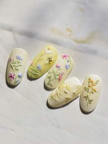 1张3D立体花朵美甲贴纸，复古浮雕叶子贴纸，自粘田园风美甲DIY装饰贴纸 - 彩色 - 查看 9