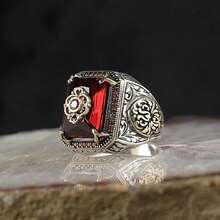 Vintage  Men's And Women's Ring With Texture Inlaid Aquamarine  Ring - Black - View 6