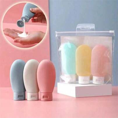 3pcs/Set Refillable Bottle 60ml Soft Silicone Lotion Container Squeeze Tube Empty Bottle Portable Travel Shampoo Bottle