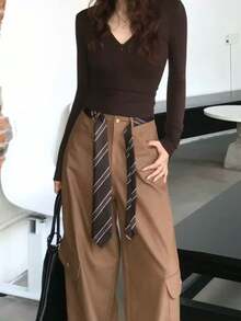 1条女士时尚街头风条纹休闲腰带（6厘米），英式学院风条纹针织领带，衬衫配饰，创意桌面装饰，生日、圣诞节、万圣节礼物，送给家人和朋友 - 彩色 - 查看 5