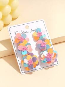 一对炫彩花朵吊坠耳环，多层渐变亮片吊坠耳环，优雅清新的女士耳环 - 彩色 - 查看 3
