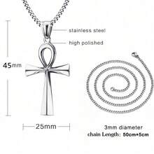 1 mặt dây chuyền hình thánh giá Ankh Coptic bằng thép không gỉ, dành cho cả nam và nữ, kèm dây chuyền hộp dài 20 inch. - Đi qua - Xem 20