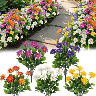 10 Bunches Of Artificial Gerbera Daisies, Realistic Large Gerbera Flowers, Suitable For Home Decor, Yard Decor, Porch Decor, Garden Decor, Window Box Decor, Wedding Floral Decor, Tabletop Centerpiece, Gardening Decor, Decorative Flowers, Spring/Summer Decor, Mother's Day Decor, Hanging Display