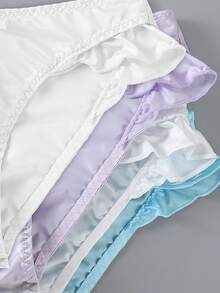 4PCS Cute Ruffle Trim Bow Detail Briefs, Low Waist Silky Satin Bikini Briefs For Daily Wear - Multicolor - View 8