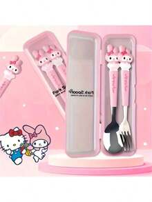 2pcs/Set Set Peralatan Makan Portabel Stainless Steel Sanrio, Peralatan Makan yang Dapat Digunakan Kembali, Sendok dan Garpu untuk Perjalanan Luar Ruangan, Cocok untuk Berbagai Acara, Sempurna sebagai Hadiah Liburan (Kotak Peralatan Makan Dapat Dilepas atau Tidak Dapat Dilepas, Diberikan Secara Acak) - MultiWarna - View 6