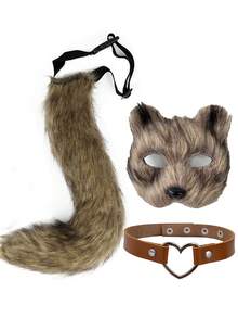 Bộ hóa trang mèo 3 món: Băng đô tai mèo và đuôi mèo bằng vải nhung, phụ kiện chụp ảnh gợi cảm cho bữa tiệc, món quà hoàn hảo cho Halloween và Ngày Valentine. - Nhiều màu - Xem 4