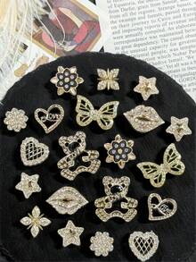 18pcs Black & Gold Bear, Pentagram, Butterfly, Heart Shoe Charms, Gold Tone Shoe Accessories, Detachable Shoe Decorations, Fashionable & Elegant, Suitable For Pierced Sandals & Slippers, Great For Holiday Gifts - Gold - View 4