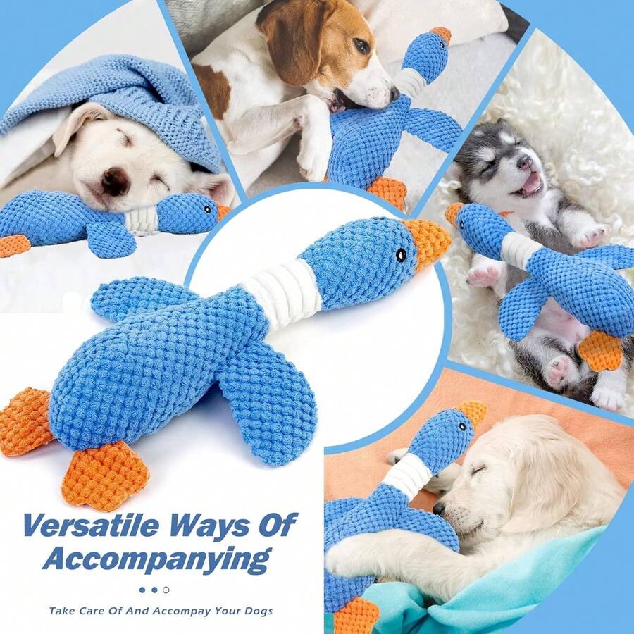 Upgraded Goose Indestructible Dog Toys For Aggressive Chewers Small Medium Large Breed, Crinkle Squeaky Plush Dog Puppy Chew Toys For Teething, Duck Puppy Toys - 淺藍色 - 查看 1