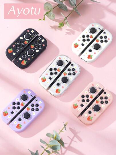 Ayotu 1 Pair Strawberry Protective Case For Nintendo Switch Joy-Con Controllers, Switch Joy-Con Left & Right Handle Controller Protective Cover, Switch Gaming Accessories, Prevent Joy-Con Handles From Damage, Oil & Scratch Resistant, Easy To Install & Remove