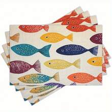 4/6pcs Set Colorful Fish Pattern Placemats, 12X18 Inches, Suitable For Kitchen Dining Decor, Home Decoration, Family Dinner Table Setting, Party Decor - 11.81*17.72inch - View 9
