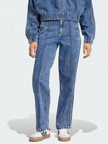 Pantalones de chándal de mezclilla para mujer Adidas, jeans de pierna ancha retro, pantalones casuales lavados, estilo callejero - Azul - Ver 1