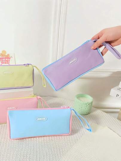 1个多巴胺色块铅笔盒，可爱文具袋，高品质大容量铅笔盒，简约大容量笔袋，女士文具收纳袋