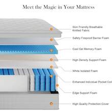 10"12"14" Queen Mattres Twin Full Queen King Size Bed Mattress In A Box, Hybrid Pocket Spring Breathable Cotton Layer Mattress For Motion Isolation & Silent Sleep, Lumbar Support & Pressure Relief, Medium Firm - 黑色 - 查看 3