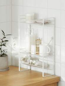 1 pièce Étagère de rangement de style nordique pour salle de bain, étagère de rangement de cuisine, étagère de rangement de bureau en fer - Voir 3