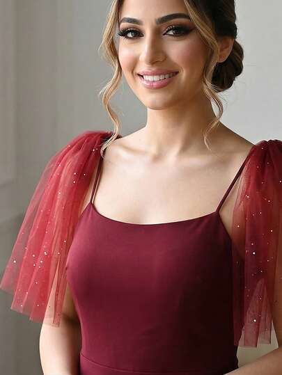 1对彩色网纱短披肩，星光亮片雪纺新娘肩饰，适合婚礼、派对、伴娘、音乐节等场合