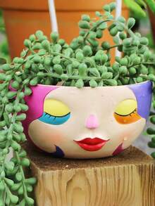 5 Inch Abstract Rainbow Flower Female Face Cute Colorful Planter, Unique Succulent Plant Pot, Suitable For Indoor And Outdoor Plants, Fun Home Garden Decor - A - View 8