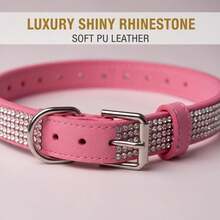 Pink Rhinestone Studded Luxury Style Pet Collar And Leash Set, XS-L - Pink - View 3