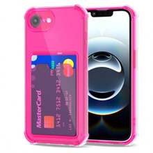 For IPhone 17e 16e Wallet Case With Card Holder Cute Girly Clear Credit Card Slot Case Thin Slim Silicone Rubber Transparent Hard Shell Camera Cover For Women Men Hot Pink - 玫紅色 - 查看 8