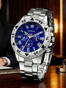 3pcs Set: Men's Roman Numeral Quartz Watch, Keychain, And Wallet, Fashion Alloy Strap Large Dial Wristwatch And Multi-Layer Wallet, Father's Day Gift, Valentine's Day Gift - Silver - View 3