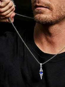 1pc Unisex Fashionable Random Geometric Pendant Necklace With Stainless Steel Chain, Suitable As Boyfriend/Girlfriend Gift, Party Accessory, Summer Fashion Essential - Multicolor - View 4