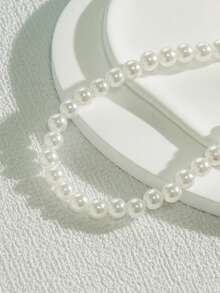 1pc Minimalist Retro French Faux Pearl Necklace, Adjustable Length, Classic Elegant Minimalist Luxury Pearl Necklace, Design Sense, Suitable For Holidays, Thanksgiving, Christmas, Valentine's Day Gifts - White - View 4