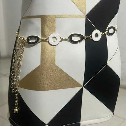 Dual-Color Waist Chain, Metal Chain Waist Belt, Minimalist Versatile Waist Decoration For Dresses & Shirts, Cute Zinc Alloy