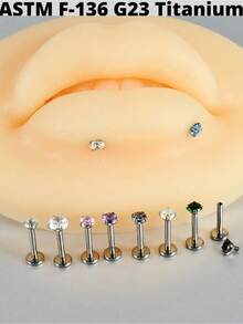 1pc G23 Titanium Internally Zirconia Threaded Lip/Cartilage/Tragus/Lobe Piercing Jewelry - Multicolor - View 3