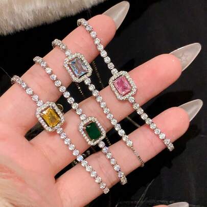 سوار مربع قابل للتعديل من الزركونيا المكعبة، سوار جذاب وأنيق مناسب للاستخدام اليومي للنساء، المواعيد والتجمعات