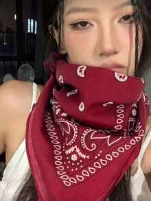 1件装女士红色方形围巾朋克风头巾波西米亚风发饰，适合圣诞派对 - 彩色 - 查看 7