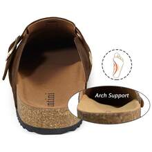 Womens Suede Clogs Mens Genuine Leather Mules Cork Footbed Sandals With Arch Support - 咖啡棕 - 查看 2