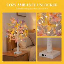 1 pieza Nueva lámpara de árbol de hadas mejorada (uso dual de batería y USB), lámpara de árbol de mariposa, luz de ambiente para dormitorio y sala de estar, lámpara de deseo de niña, luz de ambiente para el festival de la cosecha - Blanco - Ver 2