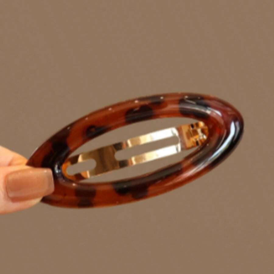 1pc Gold-Tone Acetate Hollow Oval BB Clip, Retro French Girl Style Bangs Clip, Elegant Hair Accessory For Daily, Holiday Wear, Gift, Claw Clips, Hair Accessories, Head Accessories - 琥珀 - 查看 1
