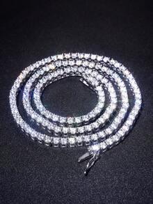 1 Pc 3mm-4mm Top Hip Hop Four Claw Moissanite Rhinestone Tennis Chain Necklace, Adjustable Clavicle Necklace (S925 Sterling Silver), Sparkling Light, Luxury High-End, Exquisite And Fine, Women's Jewelry Gift - Full Diamond Necklace - View 2