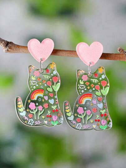 1 par de pendientes de gota de acrílico con diseño de gato adorable y juguetón para mujeres - agrega un toque de encanto elegante. Perfectos para fiestas en la playa y vacaciones, son el regalo ideal de cumpleaños o festivo para mujeres.