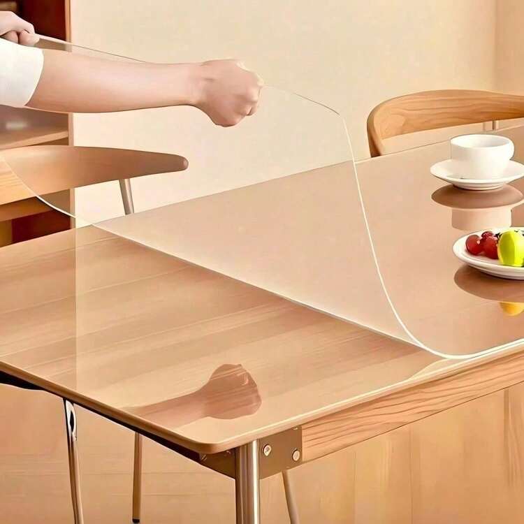 1pc Luxury Transparent Tablecloth - 0.25mm Thick PVC, Scratch-Resistant And Heat-Resistant, Protective Film For Dining Tables And Coffee Tables - Suitable For Home, Office, Hotel Use - Elegant Square Design, Tablecloth - White - View 34