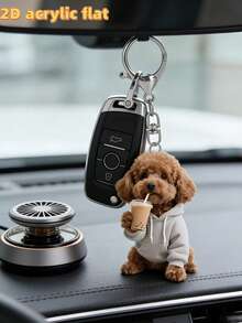 2D可爱棕色泰迪狗喝珍珠奶茶图案钥匙扣，美观宠物狗奶茶杯钥匙扣，适合情侣、狗主人、生日、母亲节、开学礼物，经久耐用且轻便，可用于汽车、手机、背包、钱包装饰 - 彩色 - 查看 4