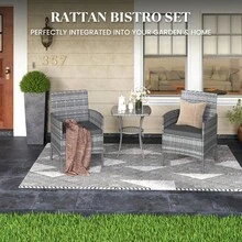 3 Pcs Rattan Garden Furniture Sets, Outdoor Bistro Set With Table And Chairs, Washable Cushions - Grey - View 3