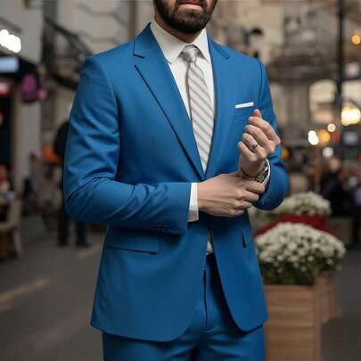 USXF0011-TZMT Men's Solid Color Business Wedding Suit Set, 2 Pieces