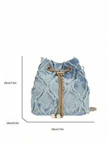 New Fashion Classic All-Match Solid Color Diamond Lattice Raw Edge Metal Drawstring Opening And Closing Design Shoulder Bucket Bag, Elegant Women's Wallet, Suitable For Shopping, Commuting To Work, Party GatheringsRandom Embroidery Patterns - Blue - View 5