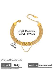 1件装时尚金色字母M手链，女士轻盈多层链条吊坠手链，高端18K镀金不锈钢材质 - 手鍊 - 查看 5