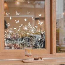 1 pieza Película de ventana con tulipán blanco y mariposa, adhesivo de vinilo con efecto estático para ventanas, puertas de casa, oficina y tienda, decoración floral para ventanas - Multicolor - Ver 4