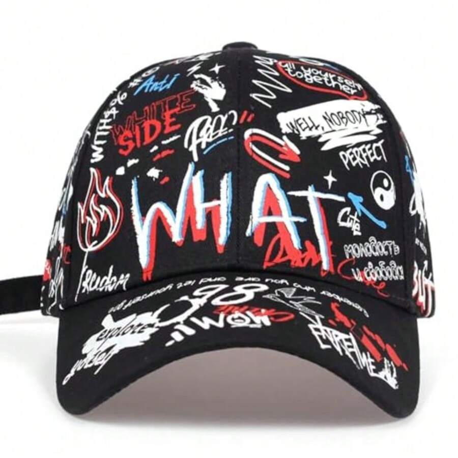 Street Graffiti Baseball Cap Korean Trendy Printed Adjustable Hip-Hop Cap Stylish Youth Designer Hat for Men and Women - Ty98negro - Ver 1