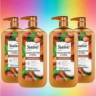 Family Pack Large Capacity For Home Use Suave Essentials Coconut & Shea Butter Body Wash, Glycerin & Vitamin E Infused, Coconut Vanilla Warm Scent, Rich Creamy Lather, Gentle Hydrating Cleanser, Paraben-Free & Cruelty-Free For Whole Family Daily Use