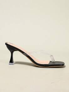 Damen transparente Sandalen, quadratische Zehenform Slip-On Outdoor Pantoffeln, Keilabsatz elegante bequeme schwarze Abendkleider Sandalen, geeignet für den täglichen Gebrauch von Damen - Transparent - Übersicht 5