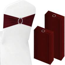 150 Pieces Spandex Stretch Chair Sashes Bows Elastic Chair Cover Bands Ties With Slider Wedding Party Reception Events Universal Ceremony Banquet Decorations (Gold) - Burgundy - View 12