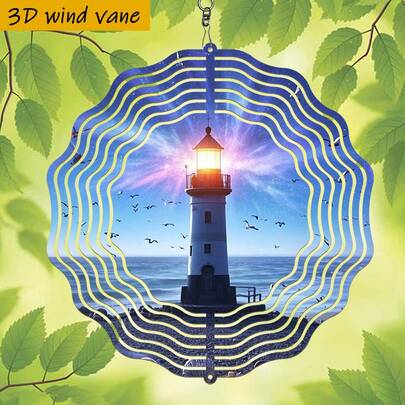 1pc 3D "Seagulls Flying Around Lighthouse" 10in*10in Rotating Hanging Decor With 360° DIY Creative Wind Spinner, Perfect All-Season Decoration (Pendant Not Included), Random Style