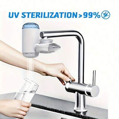 מטהר מים לברז, התקנה ישירה על מערכת סינון ברז, ללא צורך בחשמל/סוללה, מתג יציאה כפול לברז, מתאים לרוב הברזים, מסנן מי שתייה, אביזר מטבח מודרני לבית